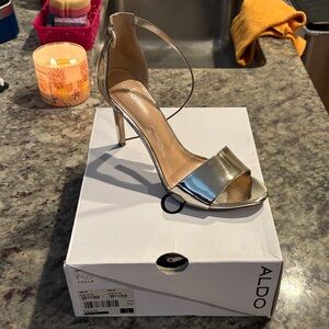 Aldo Metallic Gold Open-Toe Ankle Strap Stiletto Heel
